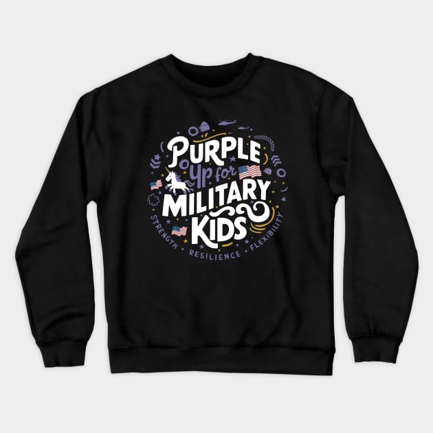 Purple Up For Military Kids Unicorn Women Girls Toddler Cute Crewneck Sweatshirt by AimArtStudio